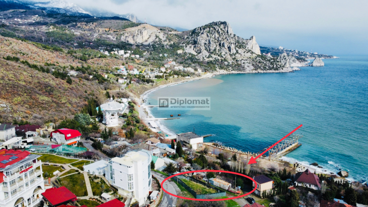 Участок  3 сотки у берега моря  100м пляж в Кацивелли. Вид фантастика!